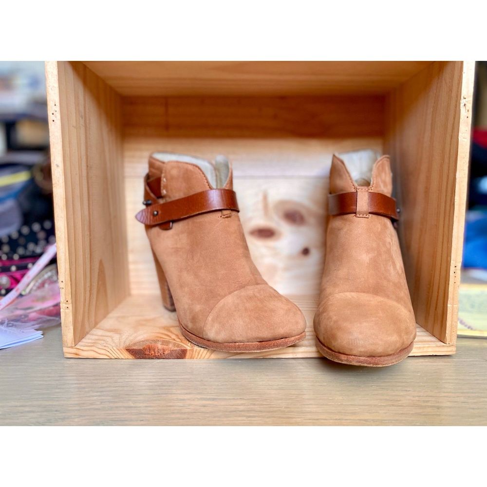 Rag & Bone Harrow Tan Suede Boots + Tan Leather Ankle Straps Size EU 37.5 = US 7